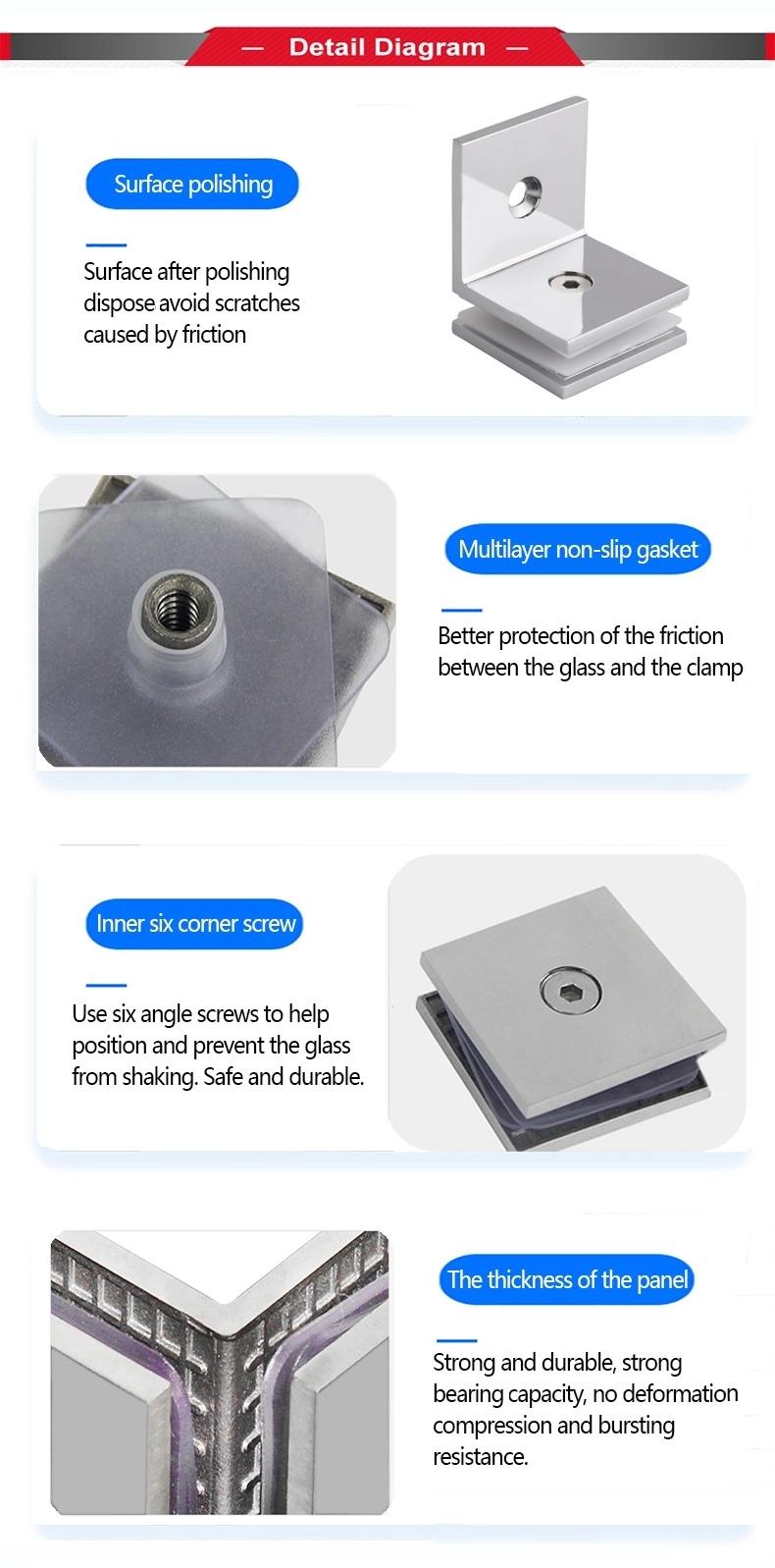 Wall to Glass Mirror Glass Railing Clamp Wall to Glass Mirror Glass Railing Clamp